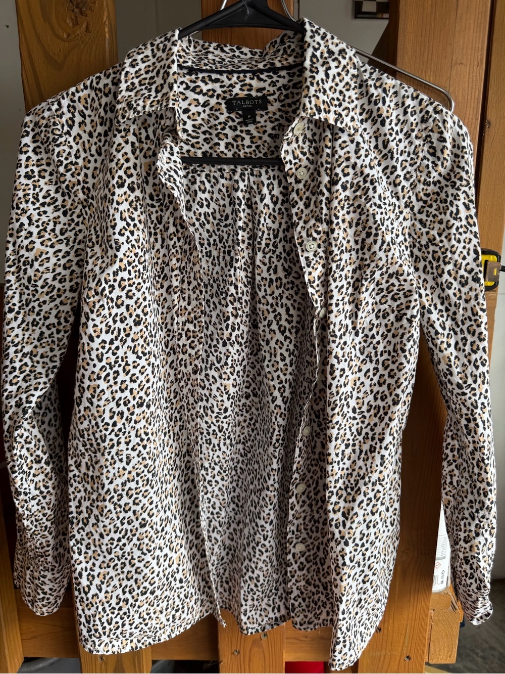 Talbots Leopard Print Button-Down Shirt in White, Tan & Black